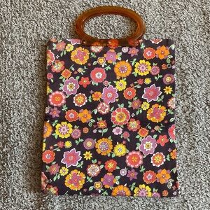 Vintage 60’s/70’s Lady’s Pride Floral Pattern Foldable Tote w/Lucite Handles